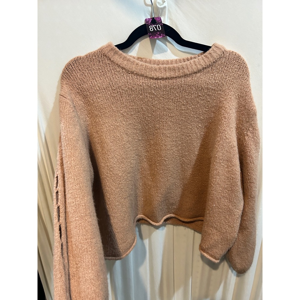 World Market Fuzzy Knit Cropped Sweater Boxy Cutout Sleeve Top One Size